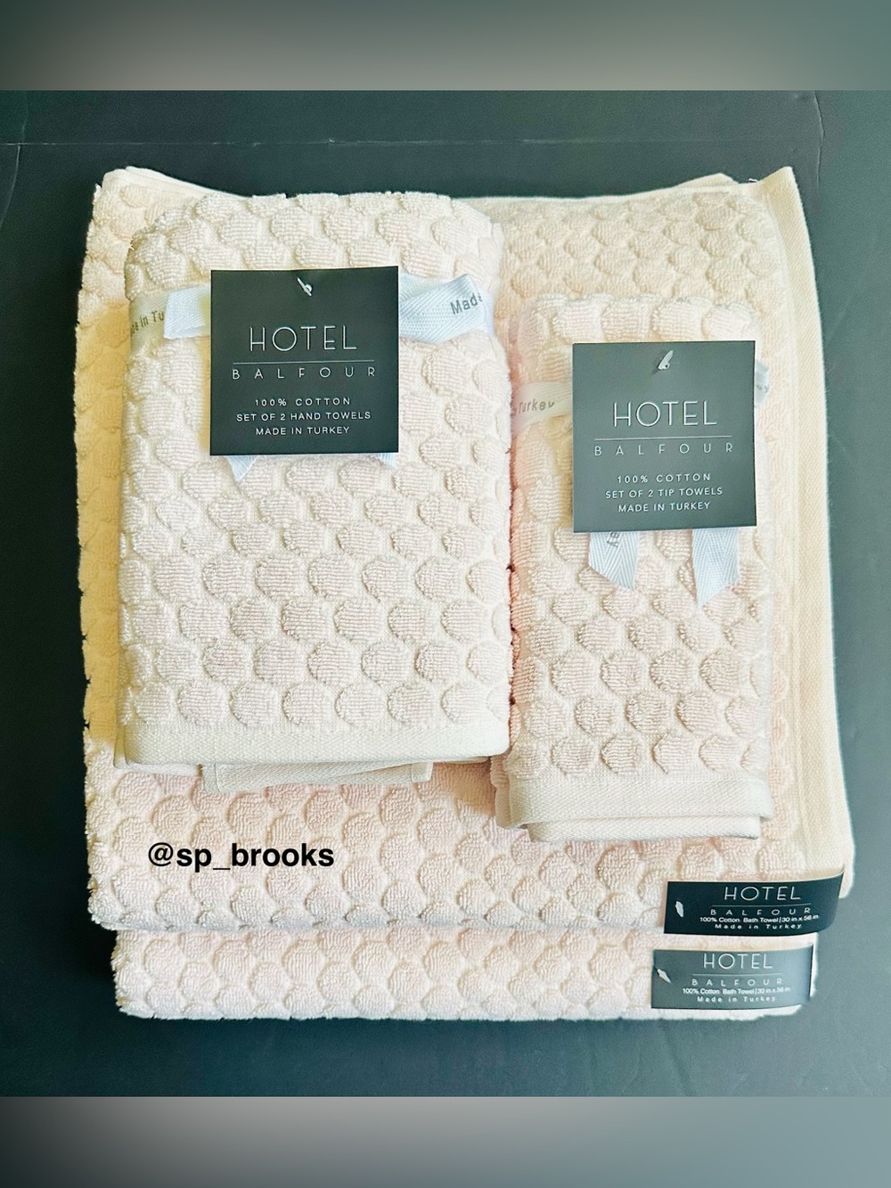 🎁6PC Hotel Balfour Bath Towel Set - Penny Tile Pattern - Baby Pink
